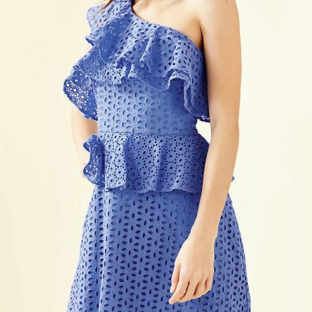 Lilly Pulitzer Josey Dress Coastal Blue Oval Flower Petal Eyelet
